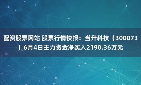 配资股票网站 股票行情快报：当升科技（300073）6月4日主力资金净买入2190.36万元